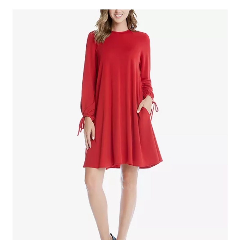 New Karen Kane Tie-Sleeve Shift Dress Size XS Red Knee Length